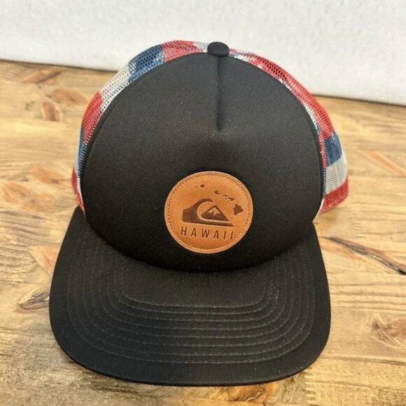 QuikSilver Trucker‎ Cap Snap Leather Hawaii OSFM - Picture 1 of 5